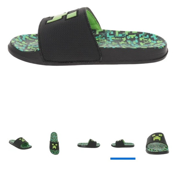 ❤️ BNWT SIZE 11/12 Kids Minecraft Black and Green Slide Sandals - Picture 2 of 2